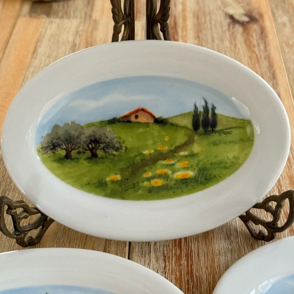 Vintage Susanne Riette Boston Warehouse Hand-Painted Tid Bit Plates Set of Four